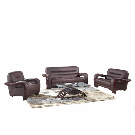 HOMEROOTS 105 in. Glamorous Brown Leather Sofa Set 329510